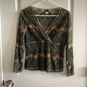 Studio Y Green Floral V-Neck Blouse
